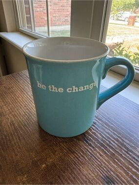 THL Teal Blue Ceramic Coffee Mug "Be The Change" Butterfly Detail